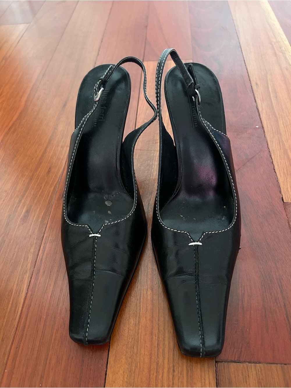 Black Leather Slingback Heels